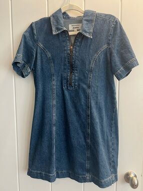 Reformation Blue Denim Zip-Front Dress, size 4